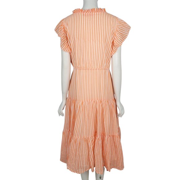 OLIPHANT Maxi Dress Size L Orange Striped Tiered Ruffle Short Sleeve A-Line - Picture 4 of 13